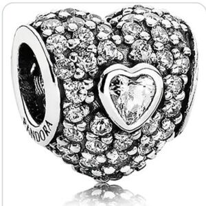 Retired Pandora: 791168CZ Sterling Silver In My Heart Bead w/ Clear Zirconia
